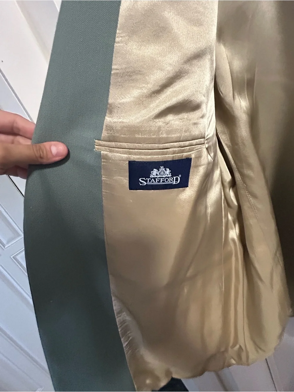 Stafford Hopsack Blazer Sage Green Men's Sport Coat with Gold Buttons